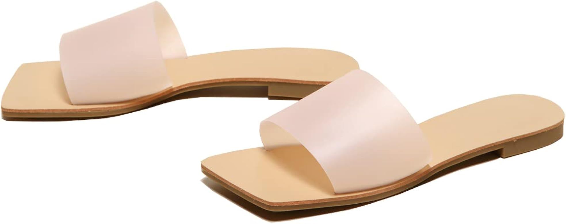 Arromic Women's Slides for Summer Cute Square Toe Flat Slide Sandals Casual Beach Slides for Women S | Amazon (US)