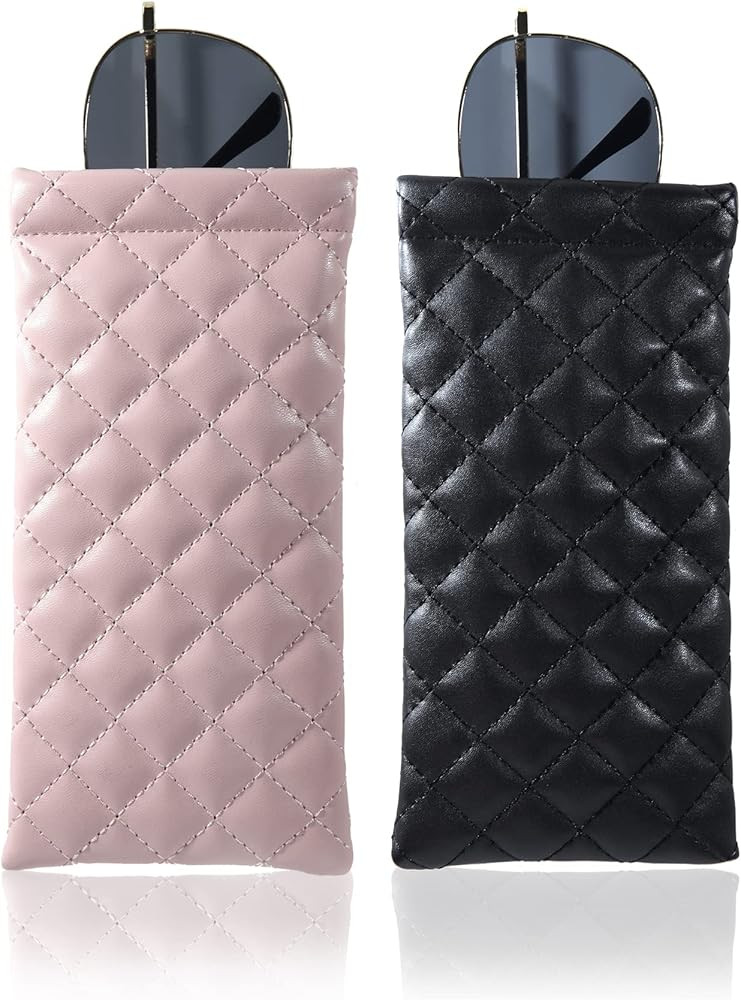 Squeeze Top Sunglass Pouch - Portable Sunglass Organizer Pouch Bags Soft PU Leather Glasses 2 Pack | Amazon (US)