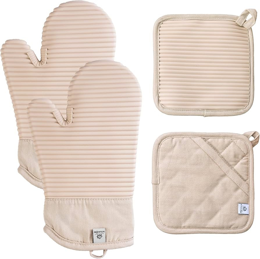 Extra Long Silicone Oven Mitts & Potholders Set - Heat Resistant 500°F Kitchen Gloves with Pot H... | Amazon (US)
