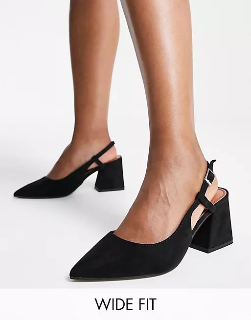 ASOS DESIGN Wide Fit Sydney slingback mid heels in black | ASOS (Global)