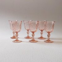 6 Stemmed Glasses, Vintage French, Salmon Pink Stemware | Etsy (US)