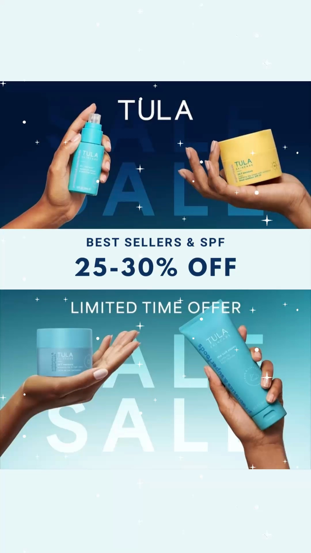 For a limited time, save 25% OFF bestsellers and 30% OFF products with SPF at TULA. 

Keywords: face wash, lotion, sunscreen, body, skincare, self care, sale, deal alert, cult classics

#LTKSaleAlert #LTKBeauty #LTKselfcare