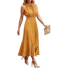 PRETTYGARDEN Women's Midi Summer Dresses Casual V Neck Swiss Dot Ruffle Sleeveless A Line Beach S... | Amazon (US)