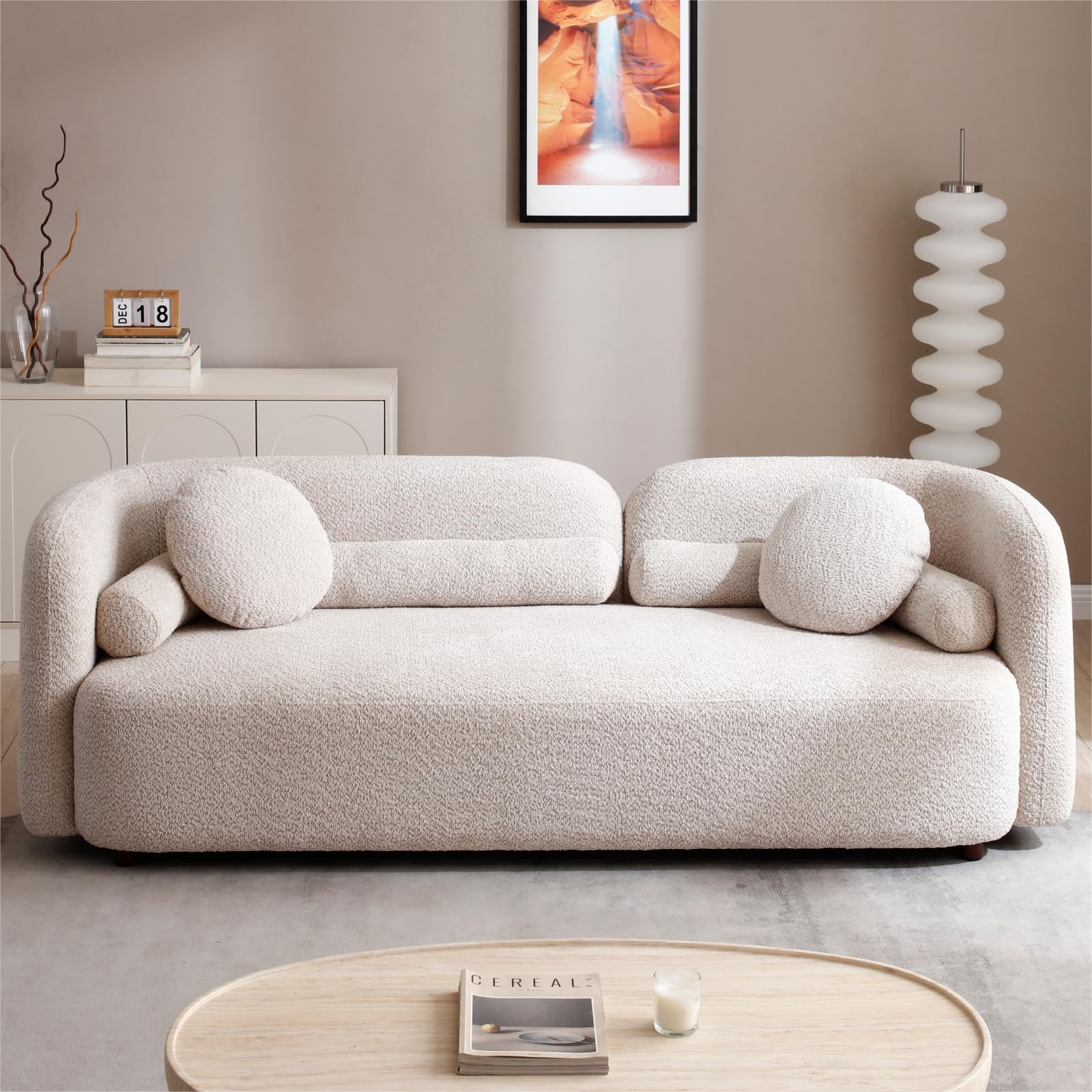 KEVINSPACE 88.58" Modern Curved Back Minimalist Style Comfy 4 Seater Sofa with Pillows - Luxury D... | Amazon (US)