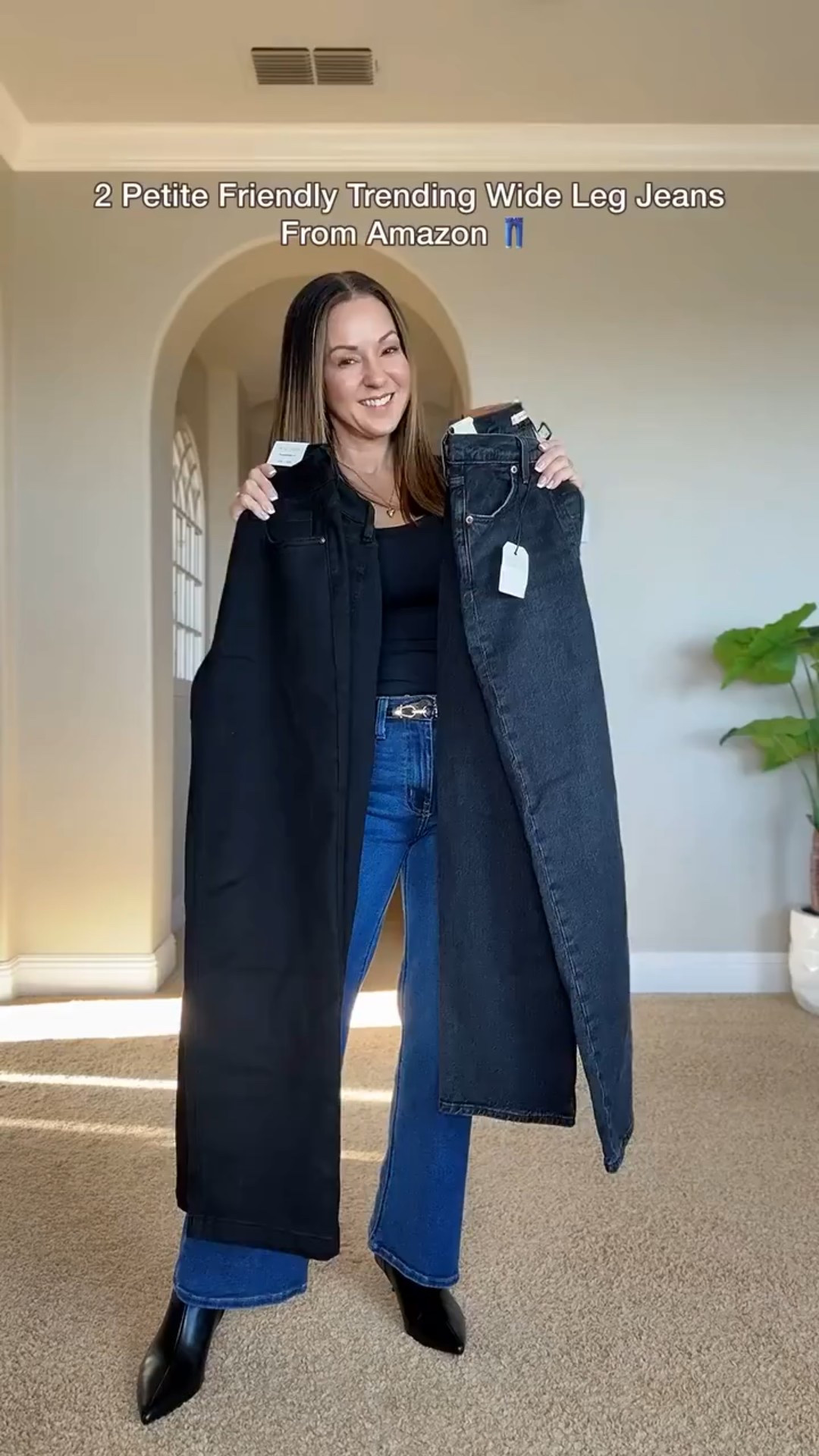 👖2 pairs petite friendly trending wide leg jeans from Amazon! 
🚨 Spoiler alert! I kept both pairs #sogood

For reference: I’m 5’1”, 110lbs
First pair - 2 Short in black TTS 
High-rise, Lots a of stretch, zipper fly.
Second pair - 25 in color Black Sprout (size up 1 size) 
High-rise, little stretch, button fly

Petite Fashion   Petite jeans  mom outfits  wide leg jeans  petite style   Amazon fashion  Amazon finds  outfit inspo  boots  jeans  cute outfits  trending  winter jeans  denim  everydayholly

#LTKootd #LTKmomlife #LTKPetite