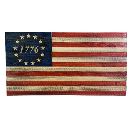 Patriotic Small Handmade Betsy Ross 1776 Wooden American Flag Outdoor Wall Hanging | Walmart (US)