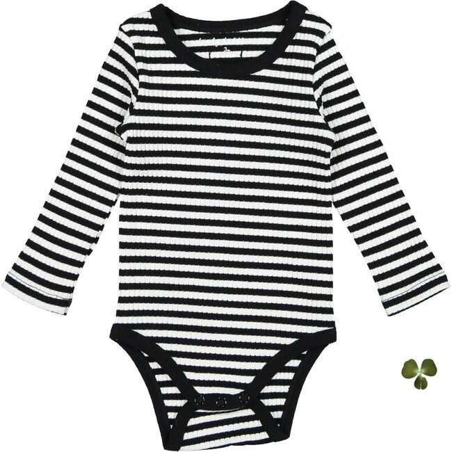 Lovely Littles | The Ribbed Long Sleeve Onesie, Stripe (Black, Size 24M) | Maisonette | Maisonette