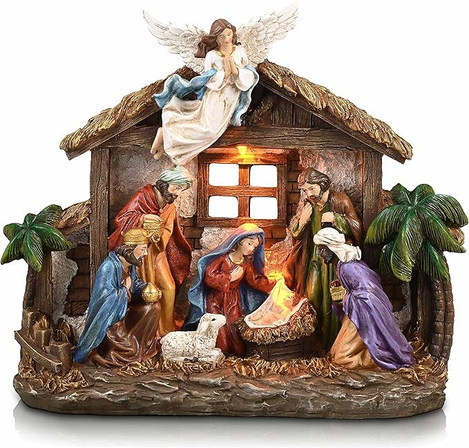 Valery Madelyn Christmas Nativity Figurines with LED Lights, Large Red Gold Holy Family Nativity ... | Amazon (US)