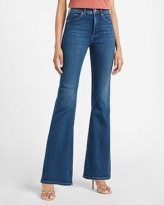 High Waisted Luxe Comfort Knit Dark Wash Flare Jeans | Express