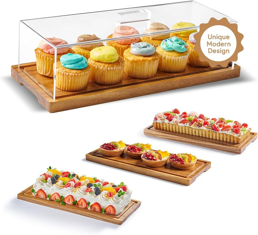 Cake Display with Lid – Acacia Wood Dessert Stand & Wooden Charcuterie Board with Lid for Loaf ... | Amazon (US)