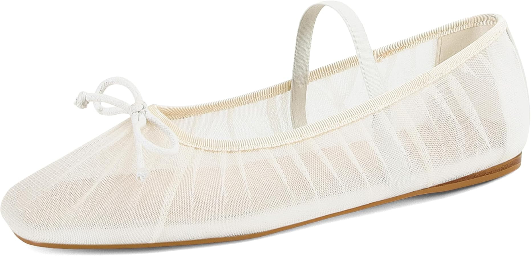 STALOV Mesh Ballet Flats for Women Square Toe Bow Mary Jane Flats Tulle Comfortable Dress Casual ... | Amazon (US)
