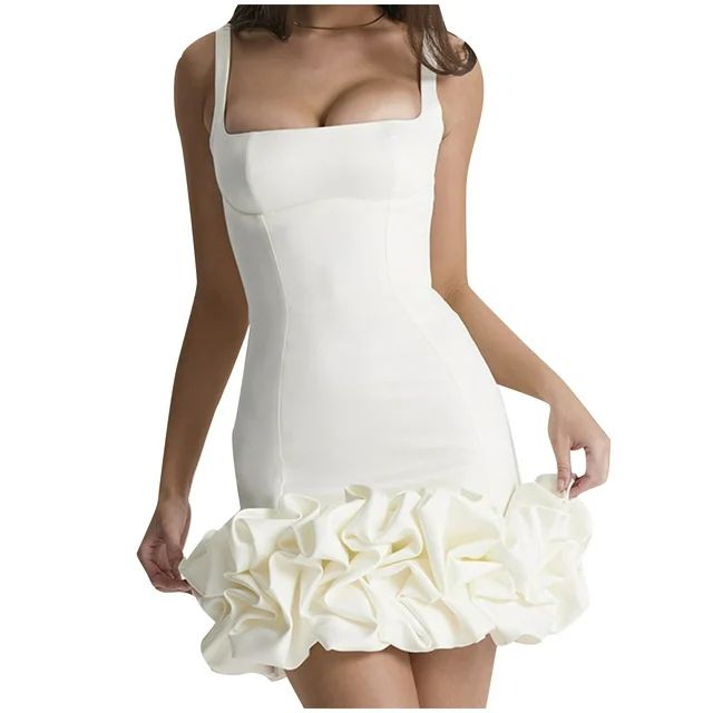 Women Slim Fit Mini Dresses for Party Wedding Square Neck Sleeveless Puffy Ruffle Hem Guest Short... | Walmart (US)