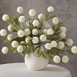 6 PCS Artificial Pompon Mum Branches for Vase - 27" Fake Silk Chrysanth Stems Look Real Faux Flow... | Amazon (US)