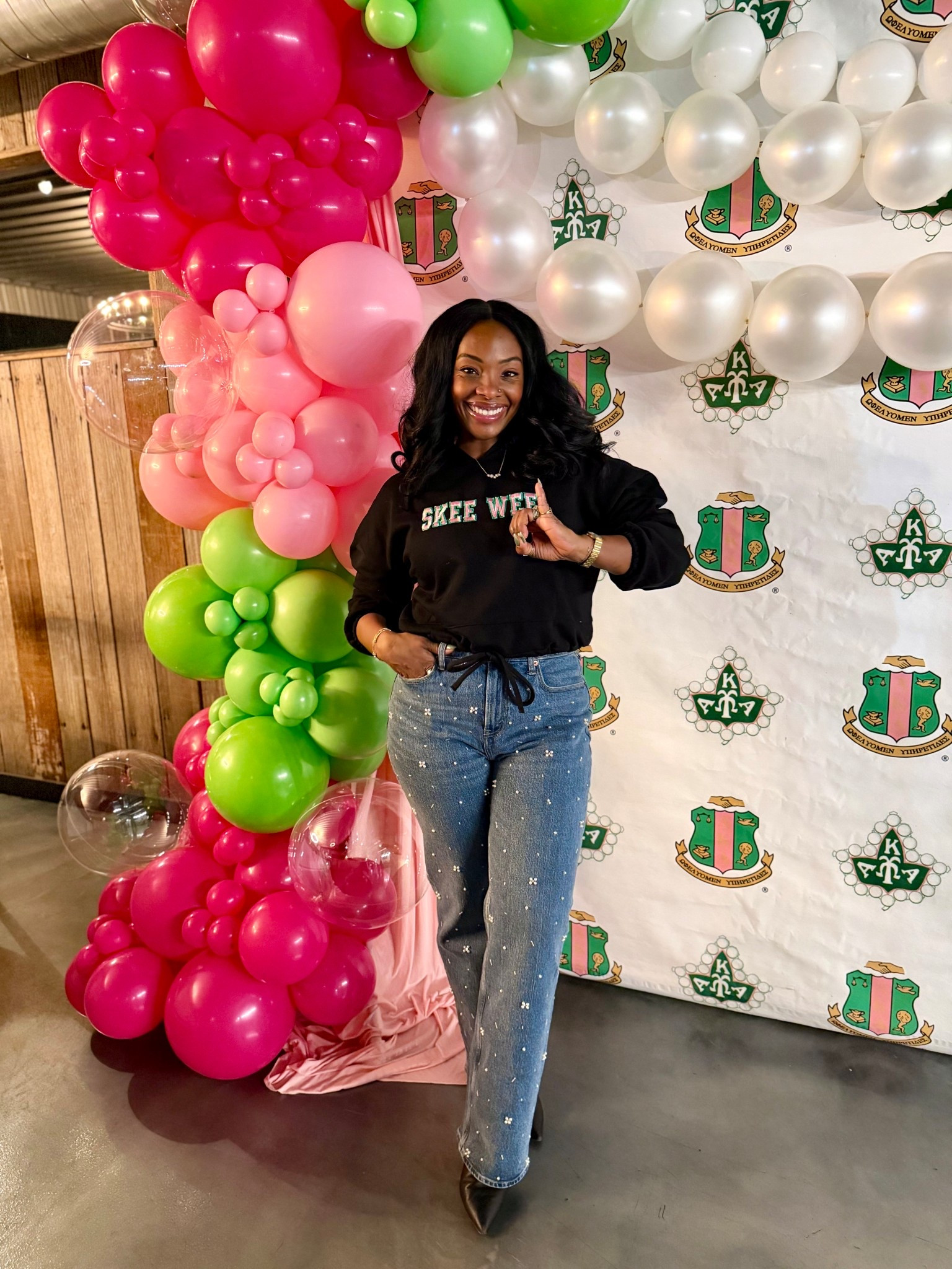 AKA Founders’ Day 🩷💚 These @abercrombie jeans were a hit! I'm wearing a 29. 

#LTKMidsize #LTKootd #LTKdayinmylife