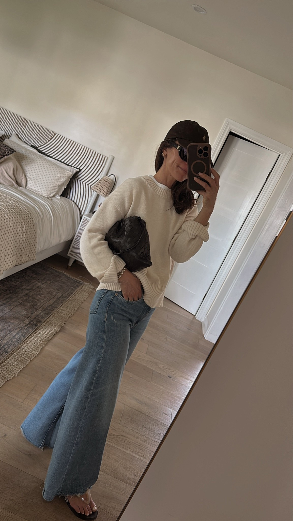 Today’s cool spring day 
found my fav wide leg jeans in stock in a different wash. These are soft and so comfortable; but a denim material; not pajama-esq. you’ll need to cut the hem

#LTKOver40