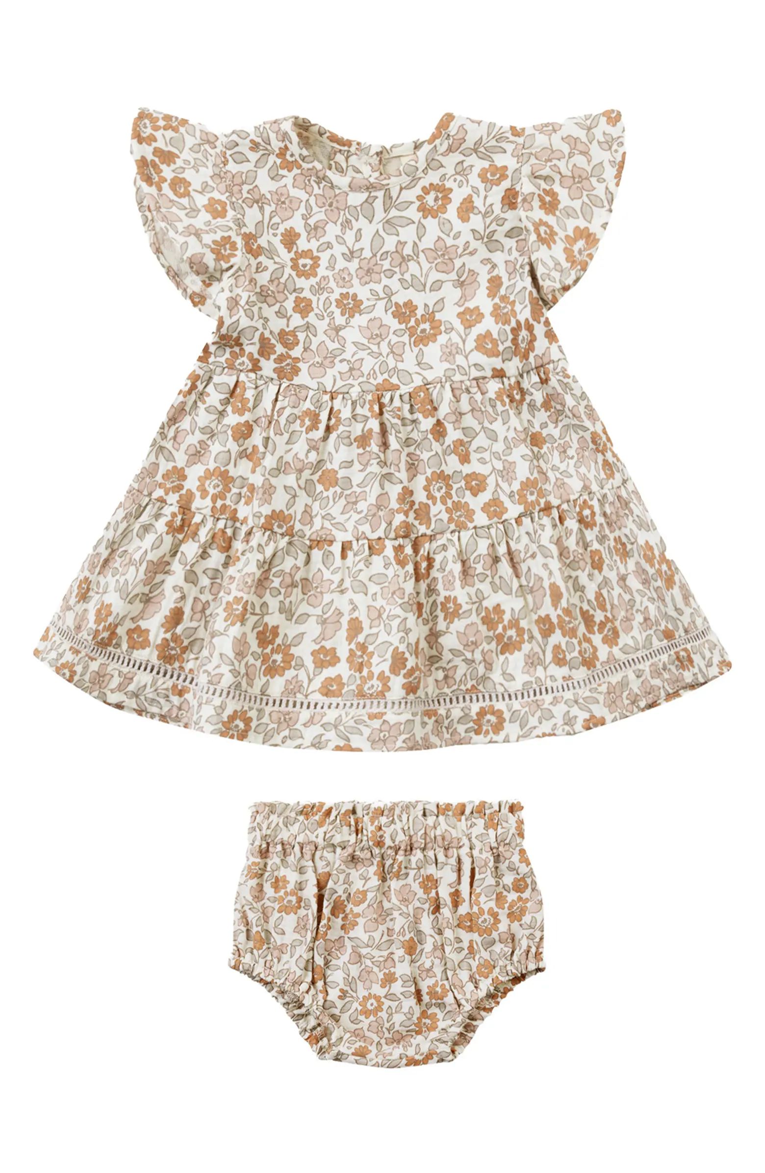 Lily Floral Flutter Sleeve Organic Cotton Dress & Bloomers | Nordstrom
