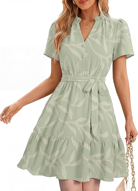 Simplee Womens Summer Dresses 2026 Casual Short Sleeve Empire Waist A Line Mini Dress V Neck Boho... | Amazon (US)