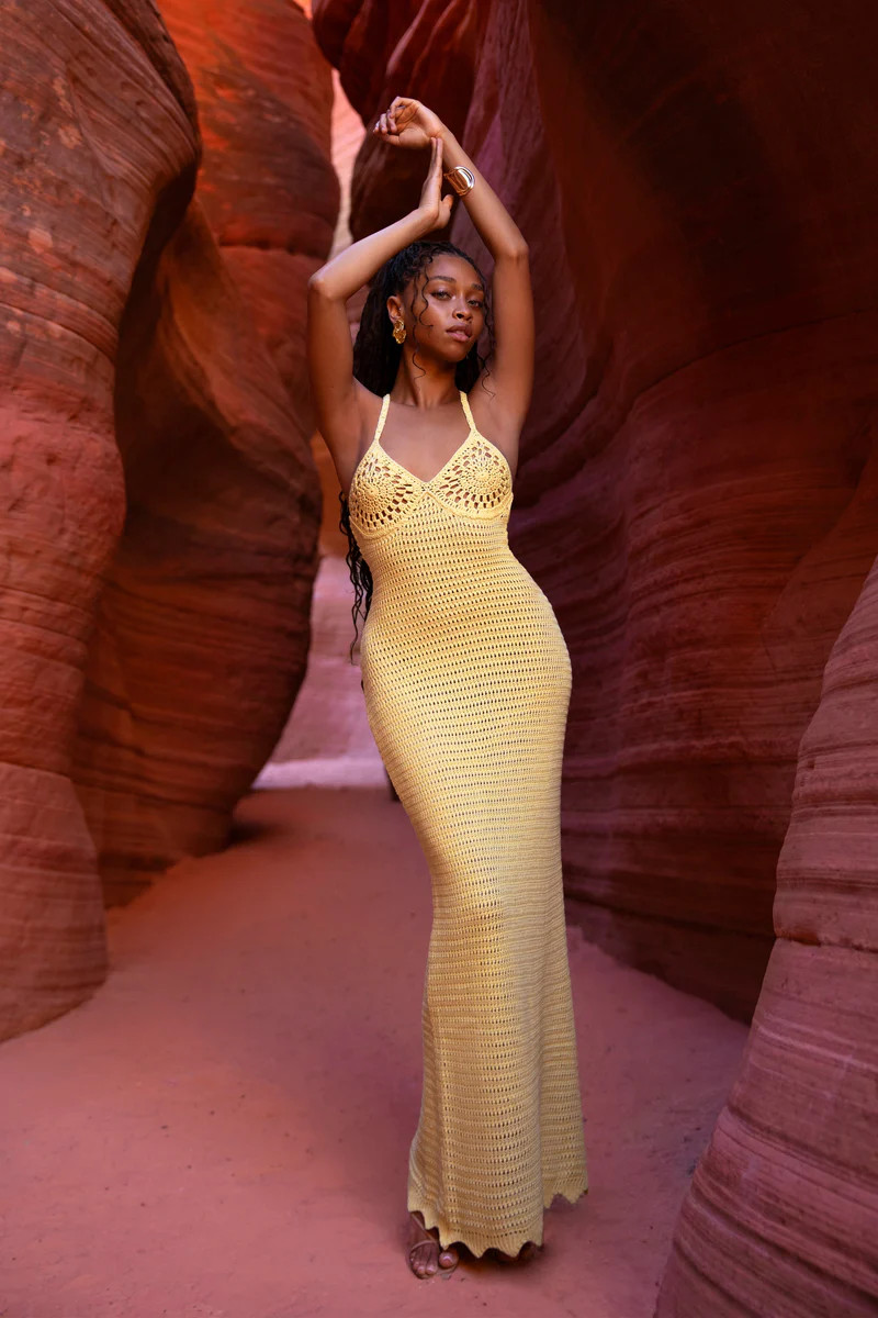 Monica Crochet Knit Maxi Dress - Butter | Meshki (APAC)