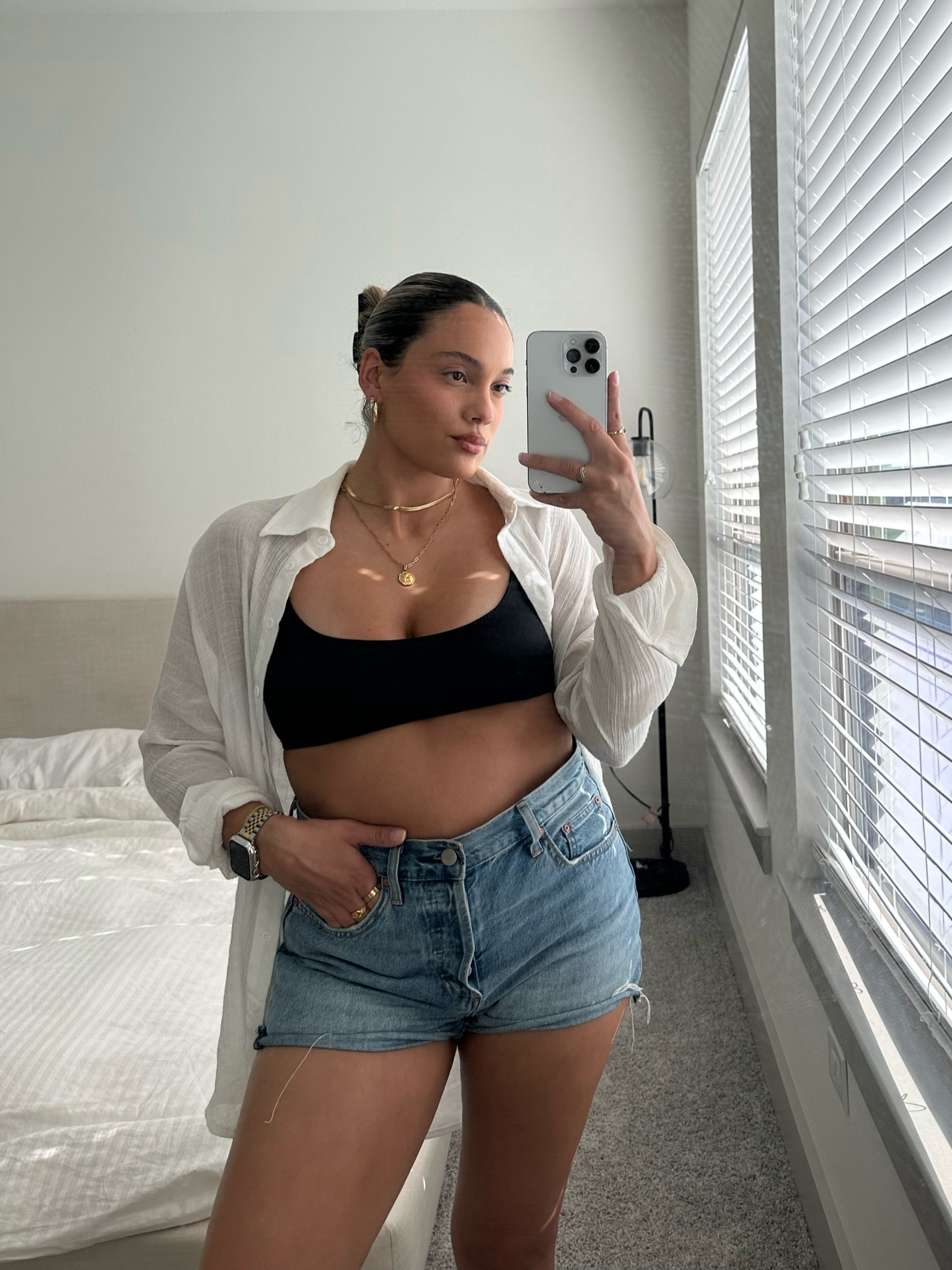 Aritzia’s shorts - size 29 they run small 
Skims bralette - medium
Linen shirt - small 

Summer outfit. Everyday outfit. Casual outfits. Denim shorts 

#LTKStyleTip