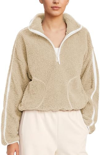 Ainangua Fuzzy Fleece Jacket Women Loose Sherpa Quarter-Zip Pullover Winter Warm Oversized Sweats... | Amazon (US)