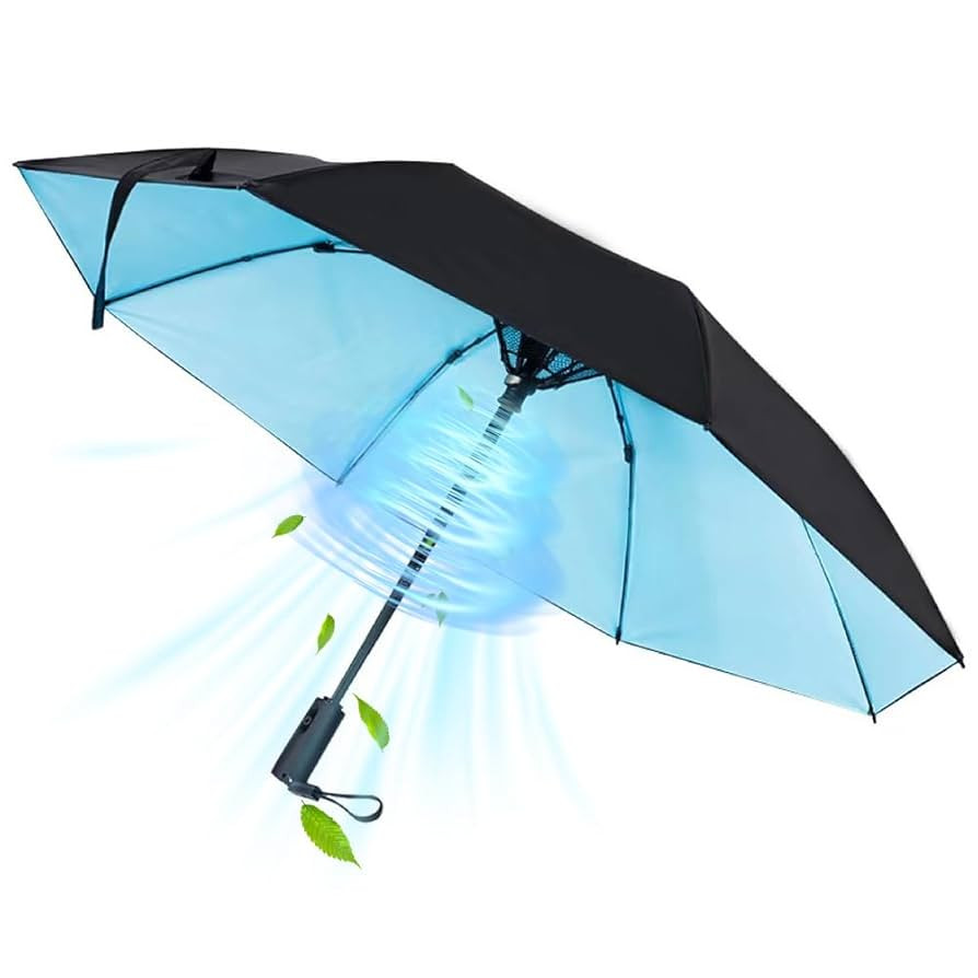 WOOLALA 【Newly UV Sun Umbrella with Fan, Portable Cooling UPF 50+ Foldable for Sun & Rain, USB ... | Amazon (US)