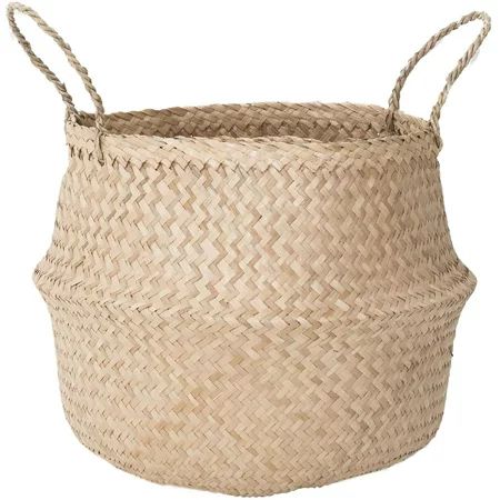 Sona Home Multipurpose Seagrass Belly Basket with Handles 4 Sizes 2 Colors for Plants Laundry Blanke | Walmart (US)