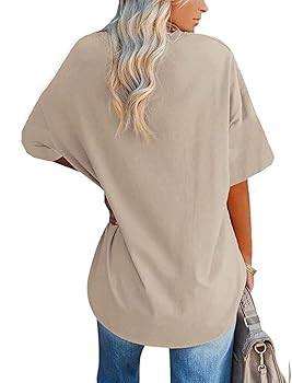 Fisoew Women's Oversized T Shirts Tees Half Sleeve Crew Neck Cotton Tunic Tops | Amazon (US)