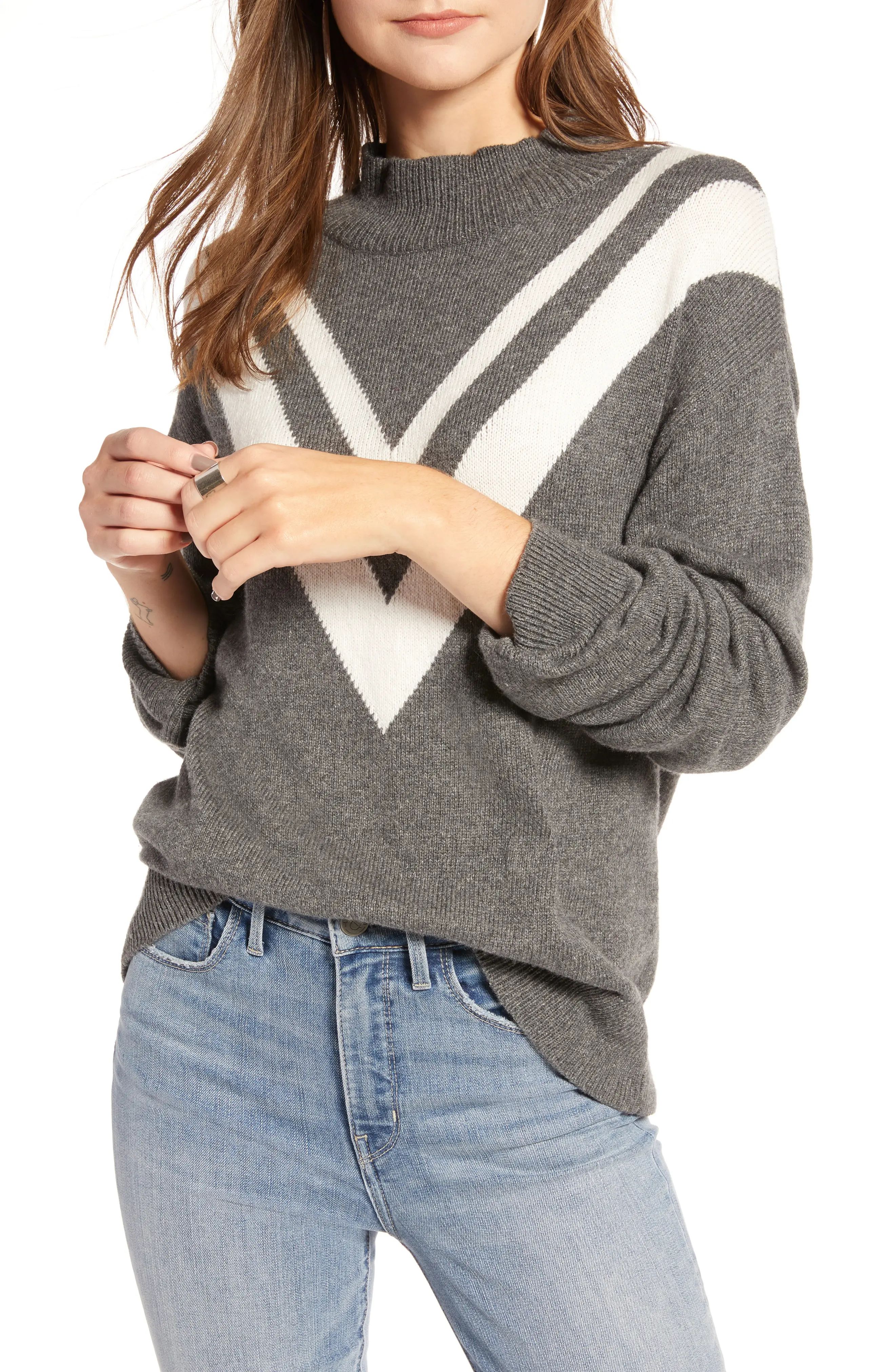 Treasure & Bond Contrast V-Stripe Funnel Neck Sweater | Nordstrom