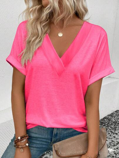 SHEIN LUNE Stevig T-shirt met v-hals en vleermuismouwen | SHEIN