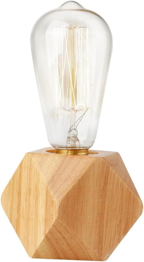 Agirlvct Edison Bulb Table Lamp, Dimmable Wood Small Lamp Base, Natural Edison Desk Lamps, Indust... | Amazon (US)