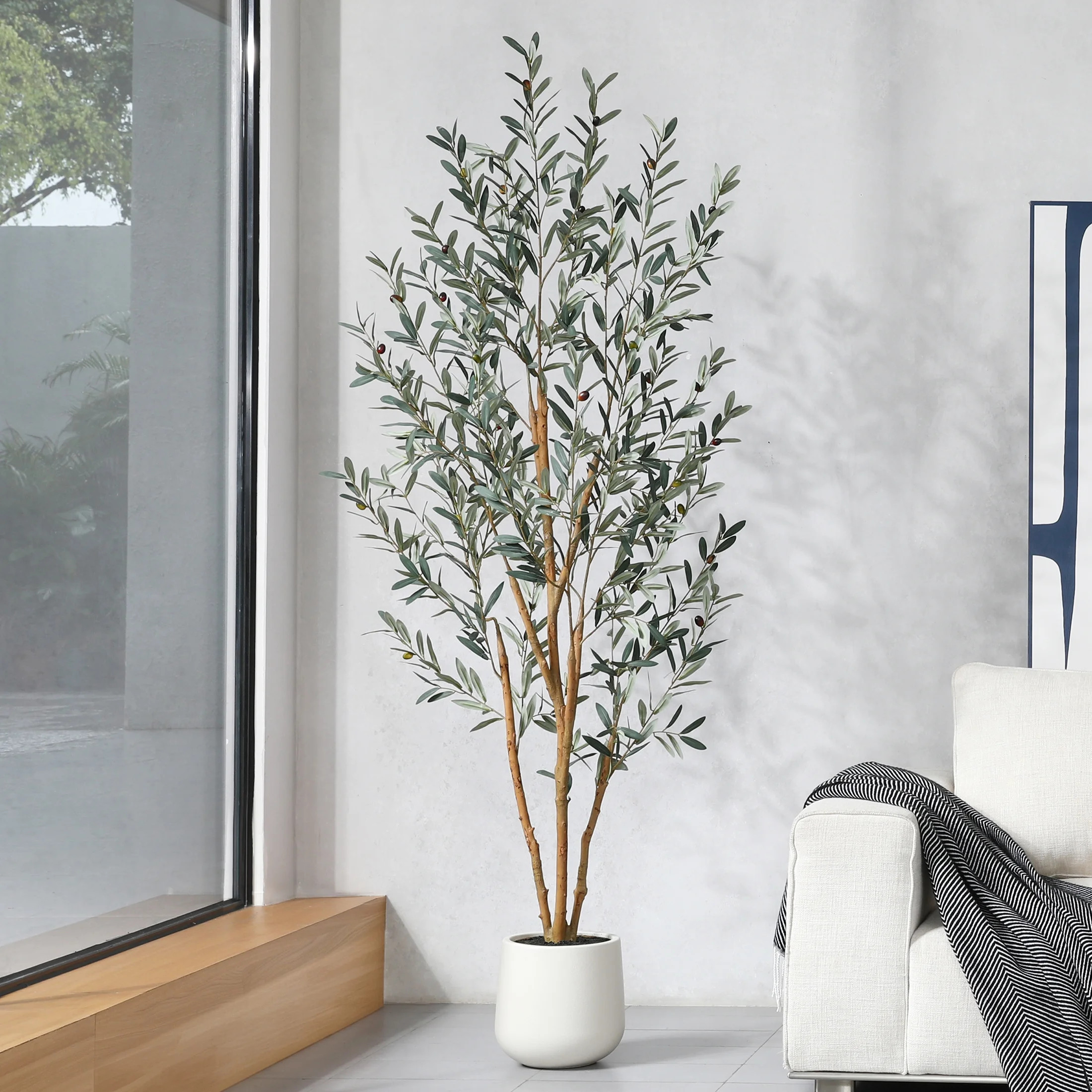 7ft Fake Olive Tree with Oval White Planter, Artificial Olive Plants with Realistic Leaves and Na... | Walmart (US)