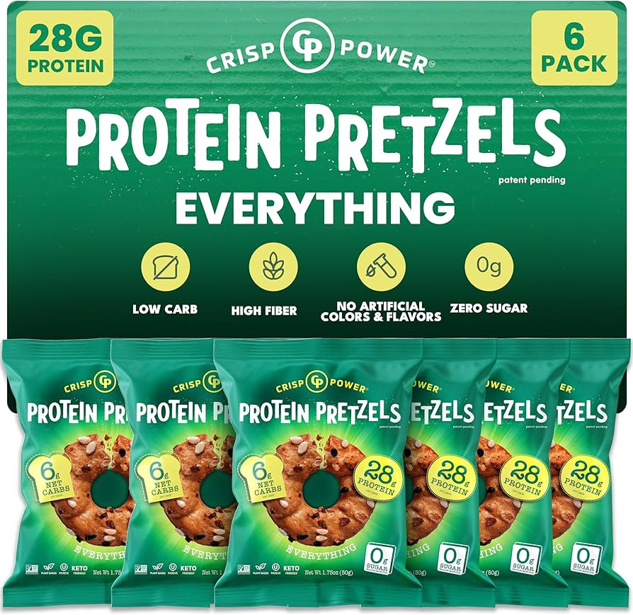 CRISP POWER Protein Pretzels, Everything, 28G Protein, High Protein Snack, High Fiber, Low Carb C... | Amazon (US)