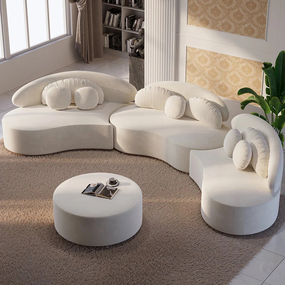 Modern 7 Seat Sectional Sofa Curved Modular Velvet Upholstered With Ottoman | Wayfair North America