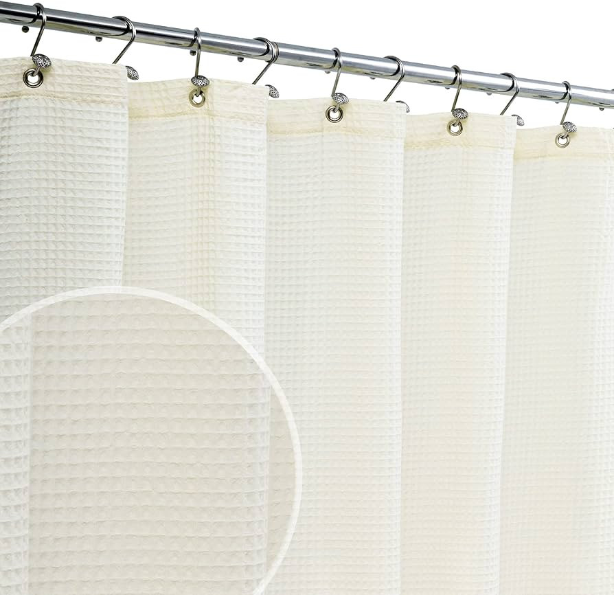 Barossa Design Soft Waffle Weave Shower Curtain, Cotton Blend Honeycomb Waffle Woven Cream Shower... | Amazon (US)