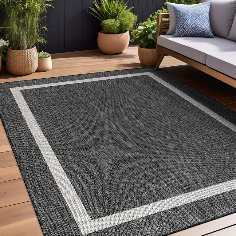 Beverly Rug Indoor/Outdoor Area Rugs, Bordered Patio Porch Garden Carpet, Dark Gray, 8'x10' | Walmart (US)