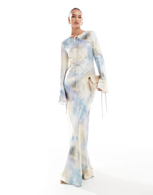 Daska long sleeve tie maxi dress in soft print | ASOS (Global)