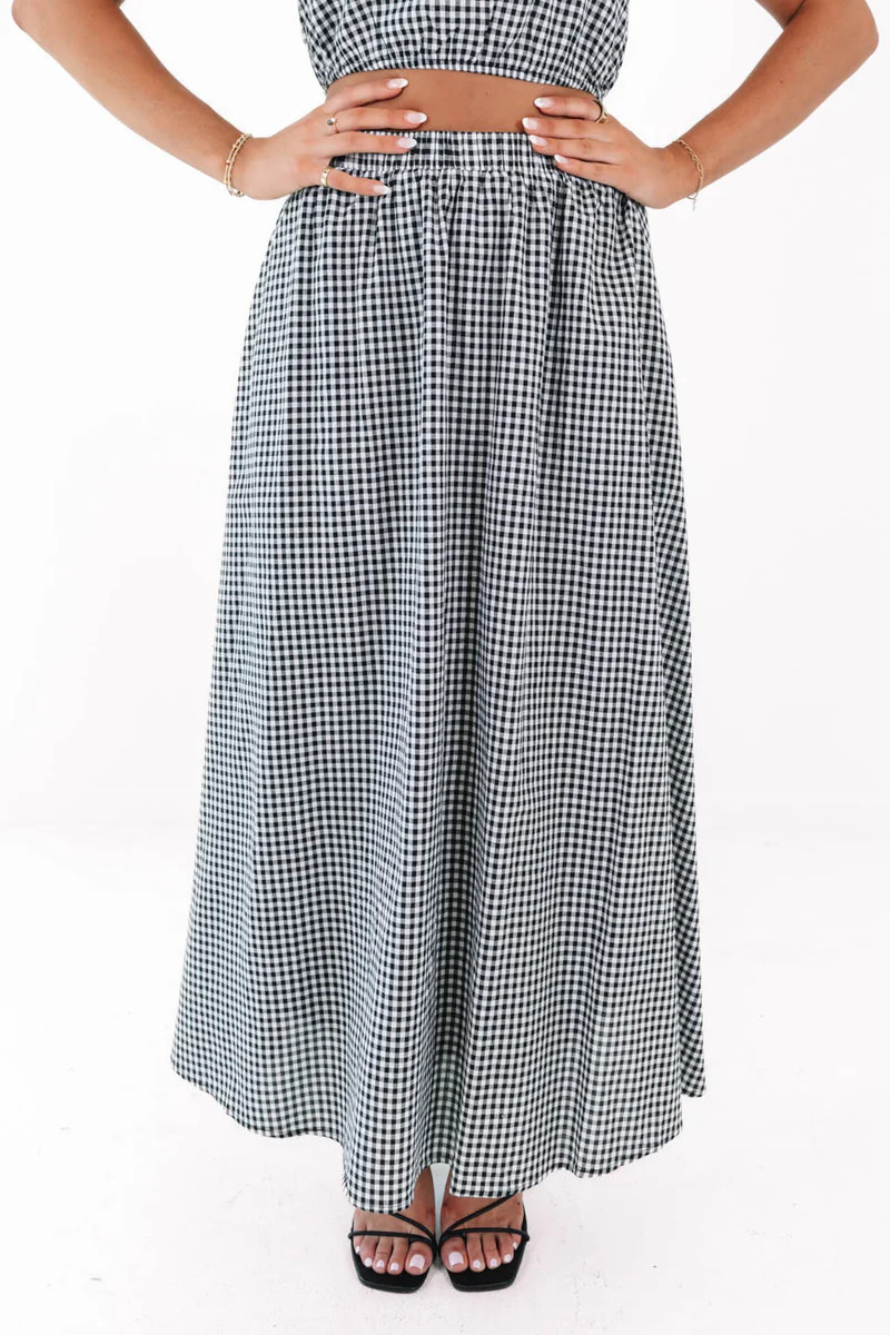 Going With Gingham Midi Skirt - Black | The Impeccable Pig