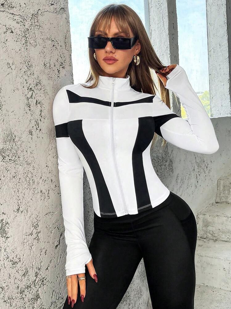 Studio SHEIN Sport Two Tone Zip Up Sports Jacket | SHEIN