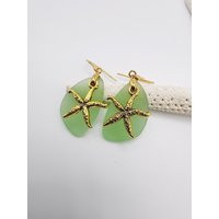 Sea Glass Starfish Earrings Summer Gift, Bridesmaid Gift Star Fish Seaglass Earrings, Jewelry, Green Beach Jewelry | Etsy (US)