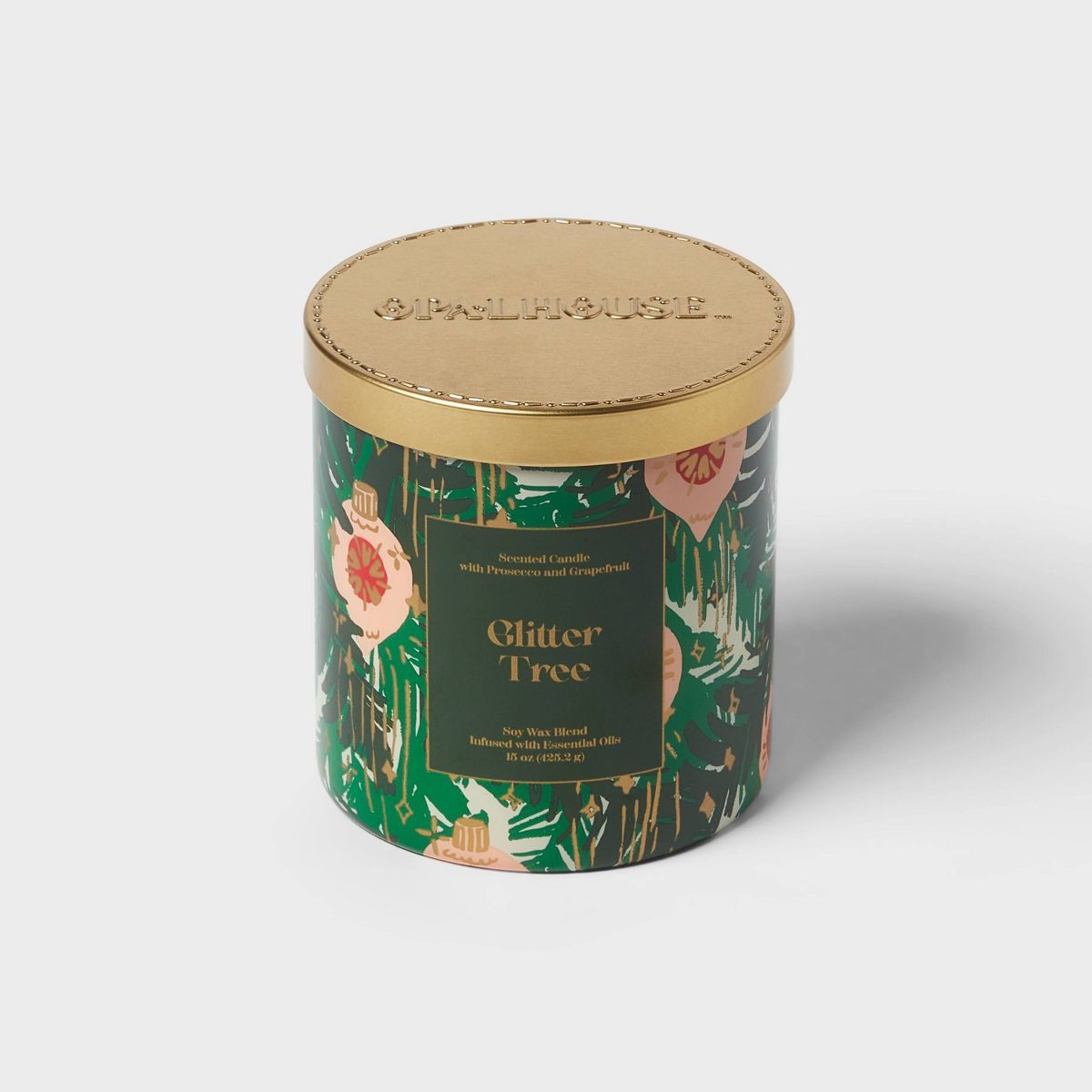 15oz Glass Jar 2-Wick Pattern Glitter Tree Candle Green - Opalhouse™ | Target