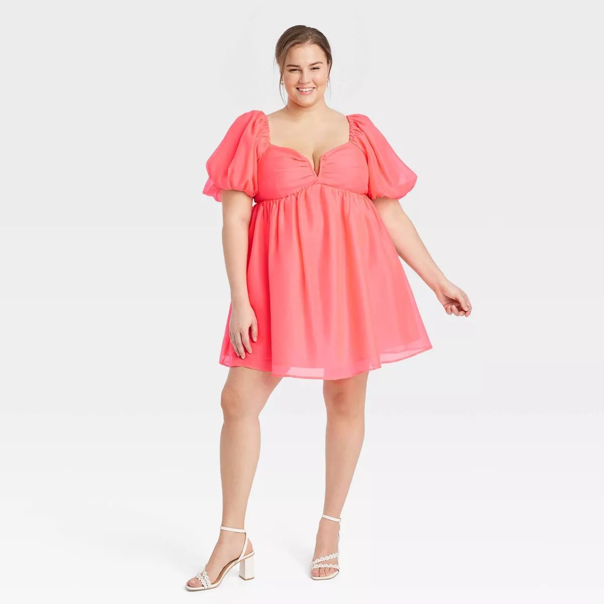 Women's Balloon Short Sleeve Organza Baby Doll Dress - A New Day™ | Target