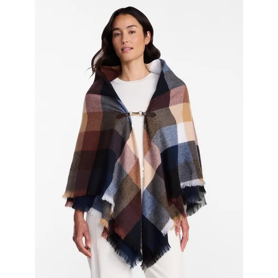 Time and Tru Women's Plaid Poncho with Clasp, Sizes S/M-L/XL | Walmart (US)