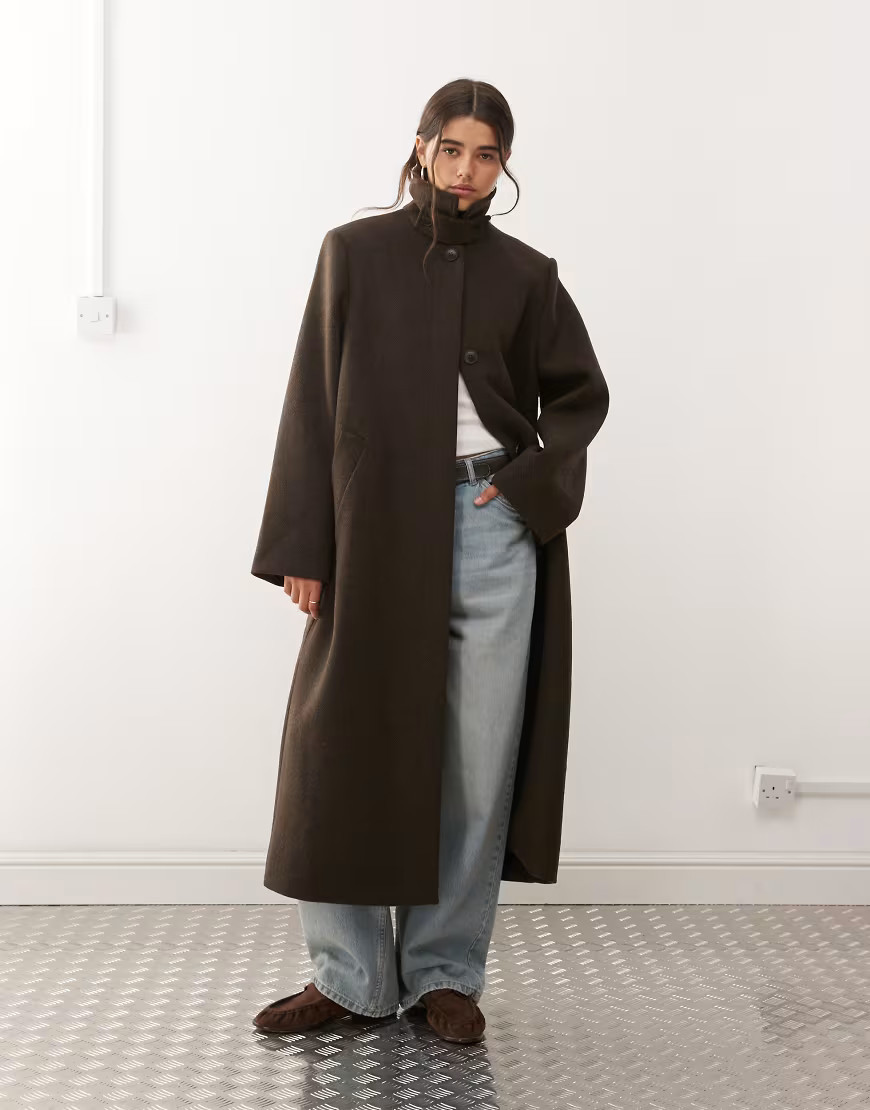 Weekday wool blend car coat in dark brown | ASOS (Global)