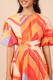 Culet Cut Out Puff Sleeve Mini Dress- Orange | Petal & Pup (US)