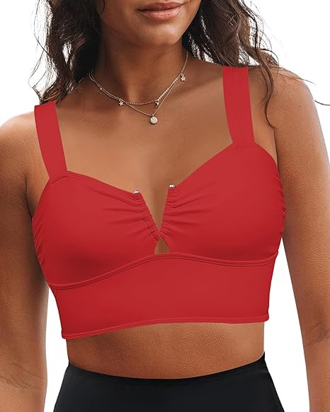 GRAPENT Bikini Tops for Women Cropped Tankini Tops Beach V Bar Padded Ruched Adjustable Strap Swi... | Amazon (US)