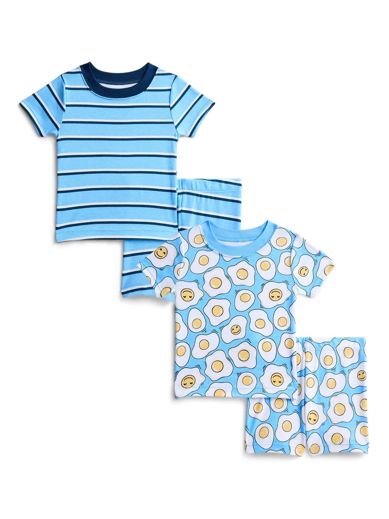 Wonder Nation Toddler Boys Short Sleeve Tee and Shorts Cotton Tight Fit Pajama Set, 4-Piece, Size... | Walmart (US)