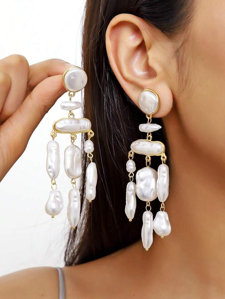 2pcs Exaggerated Baroque Pearl Pendant Earrings Personality And Exquisite Women's Earrings As Gif... | SHEIN