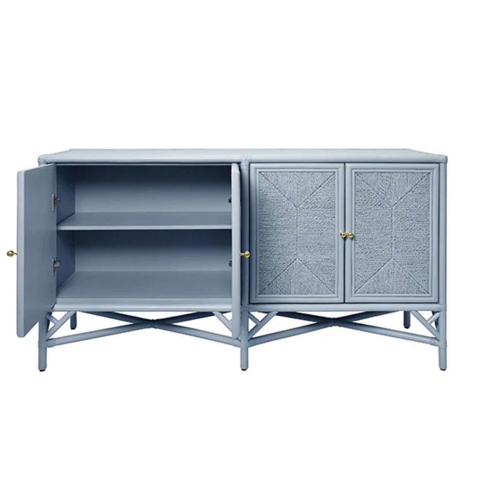 Rattan Four Door Cabinet with Rope Front Doors in Painted Light Blue | Wayfair North America