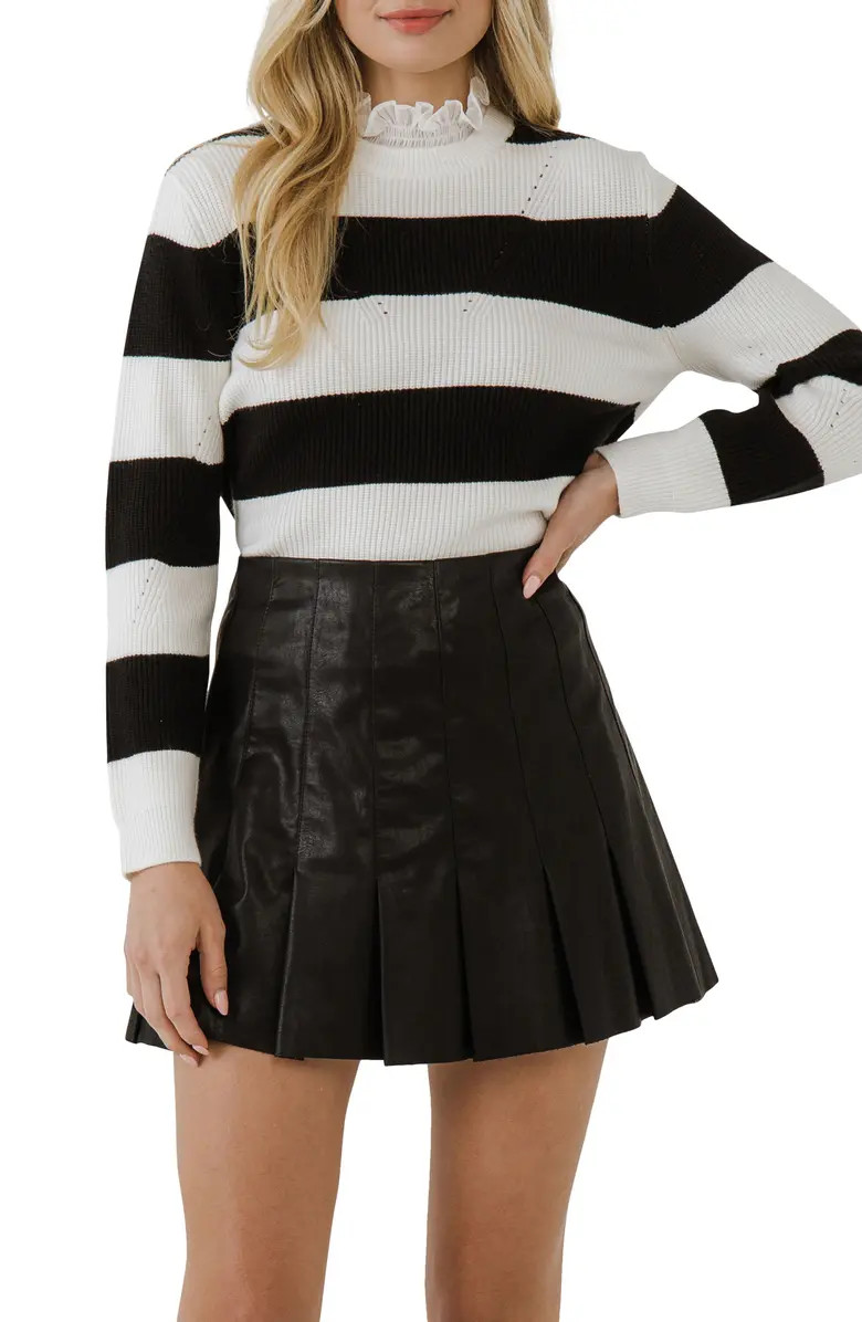 English Factory Chiffon Collar Stripe Sweater | Nordstrom | Nordstrom