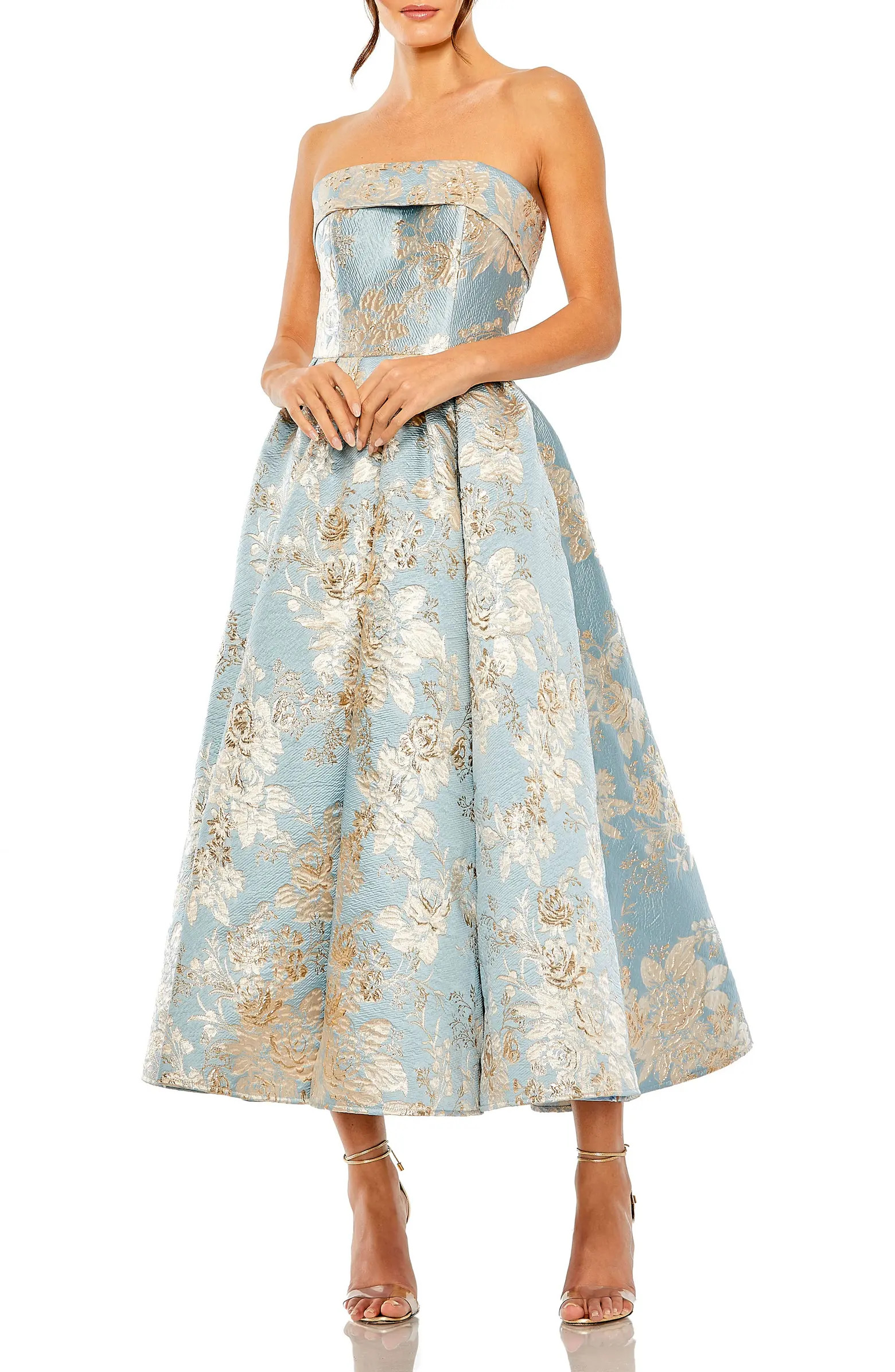 Women's Strapless Brocade Midi Dress with Pockets | Nordstrom